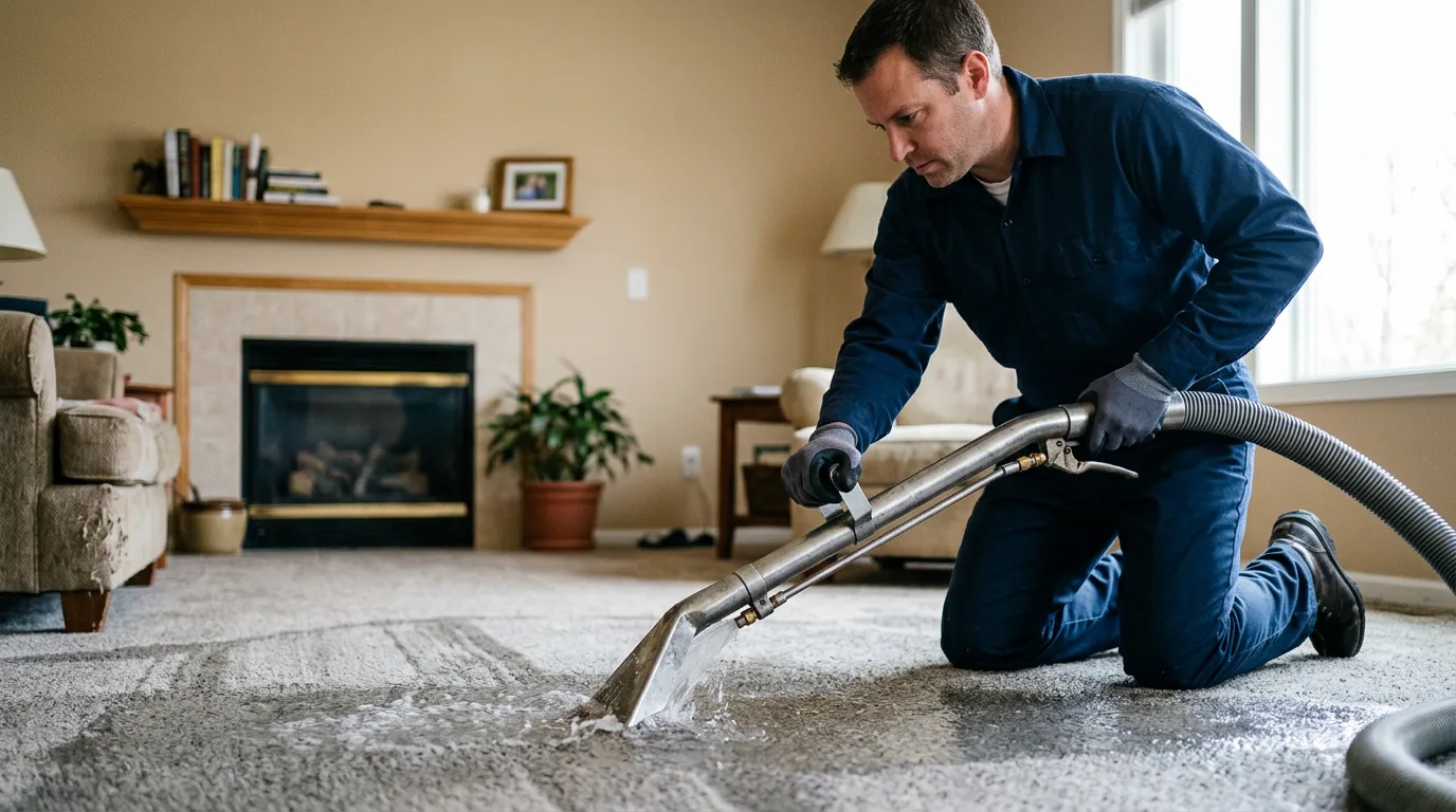 Water damage restoration technician working near Greenfield, OH